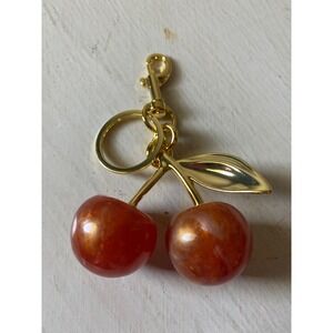 Cherry Keychain Bag Charm‎ Purse Charm Gold Tone Cute Fruit Car Accessories